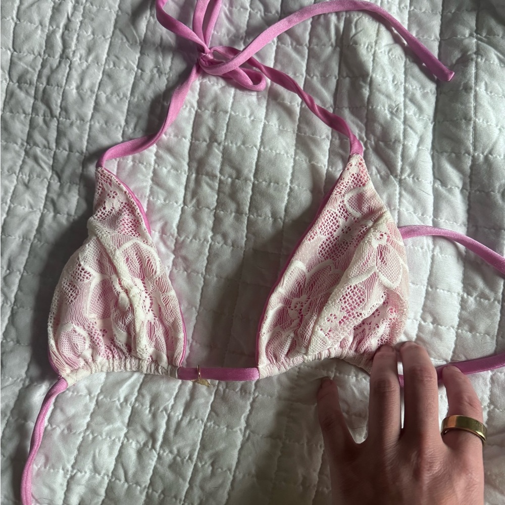 Fae Bikini  lace + pink. Worn once ever, perfect condition.